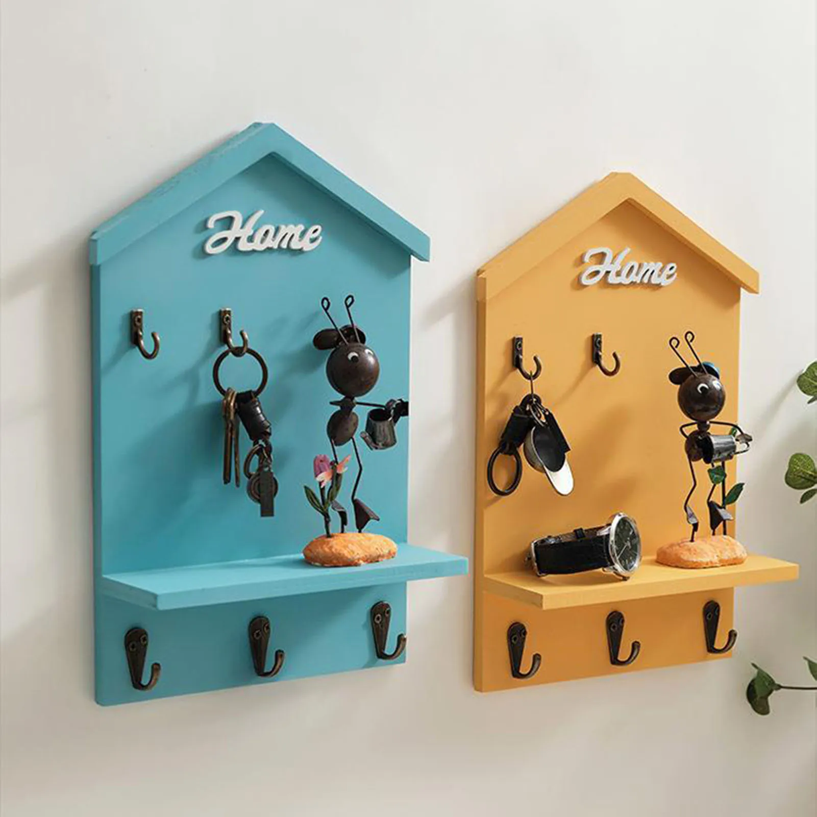 Creative Key Storage Rack Wooden Keys Organizer Holder With 5 Hooks House Style Pendant Storage Rack For Living Room Door