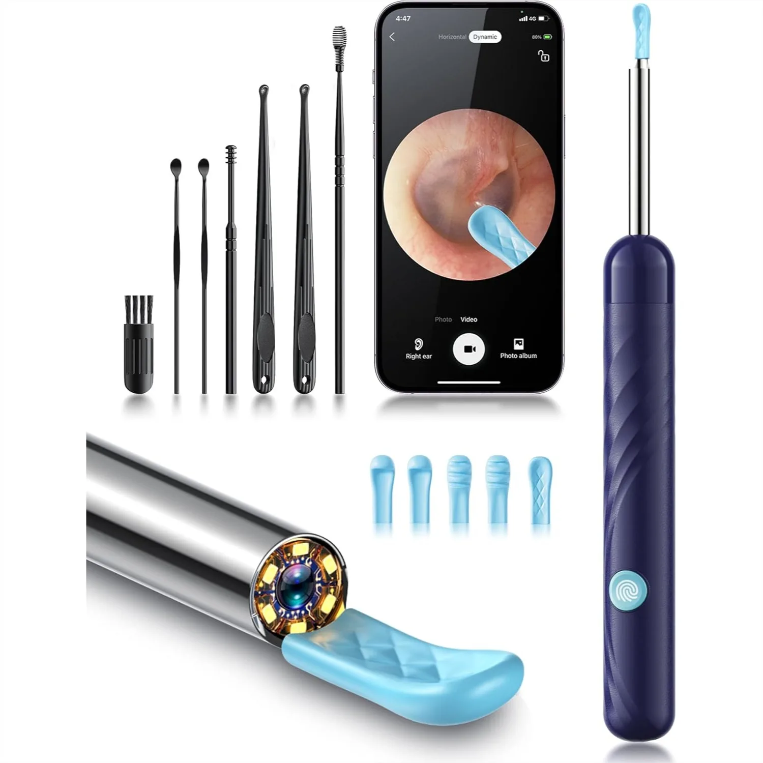 

Ear Wax Removal Tool with 1080P HD Camera and Light, Ear Cleaner for Android iOS, Ear Cleaning Kit with 6 Soft Spoons