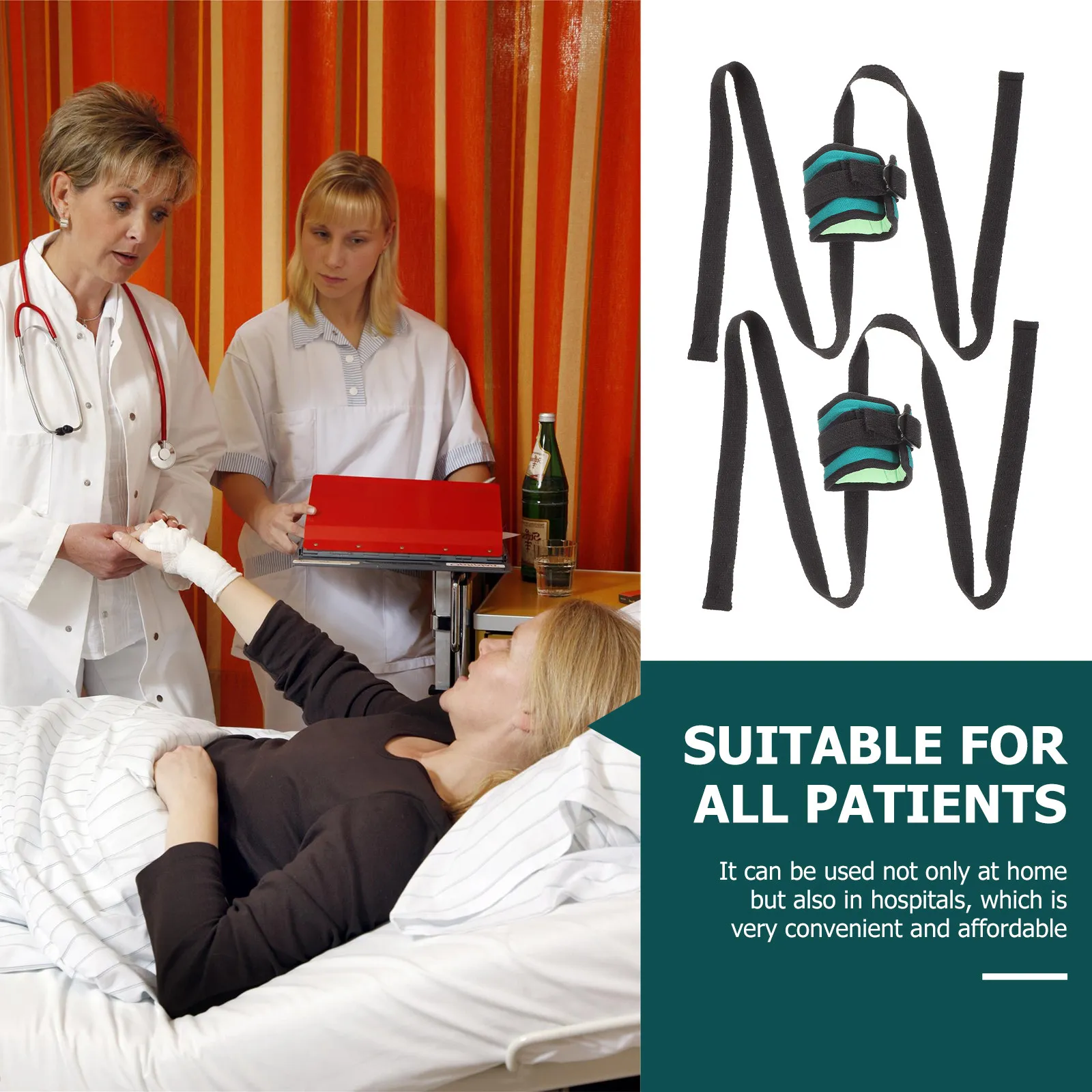 

Комплект из 2 медицинских фиксирующих ремней темно-зеленого цвета для запястий и лодыжек, предотвращающих падение конечностей в больнице