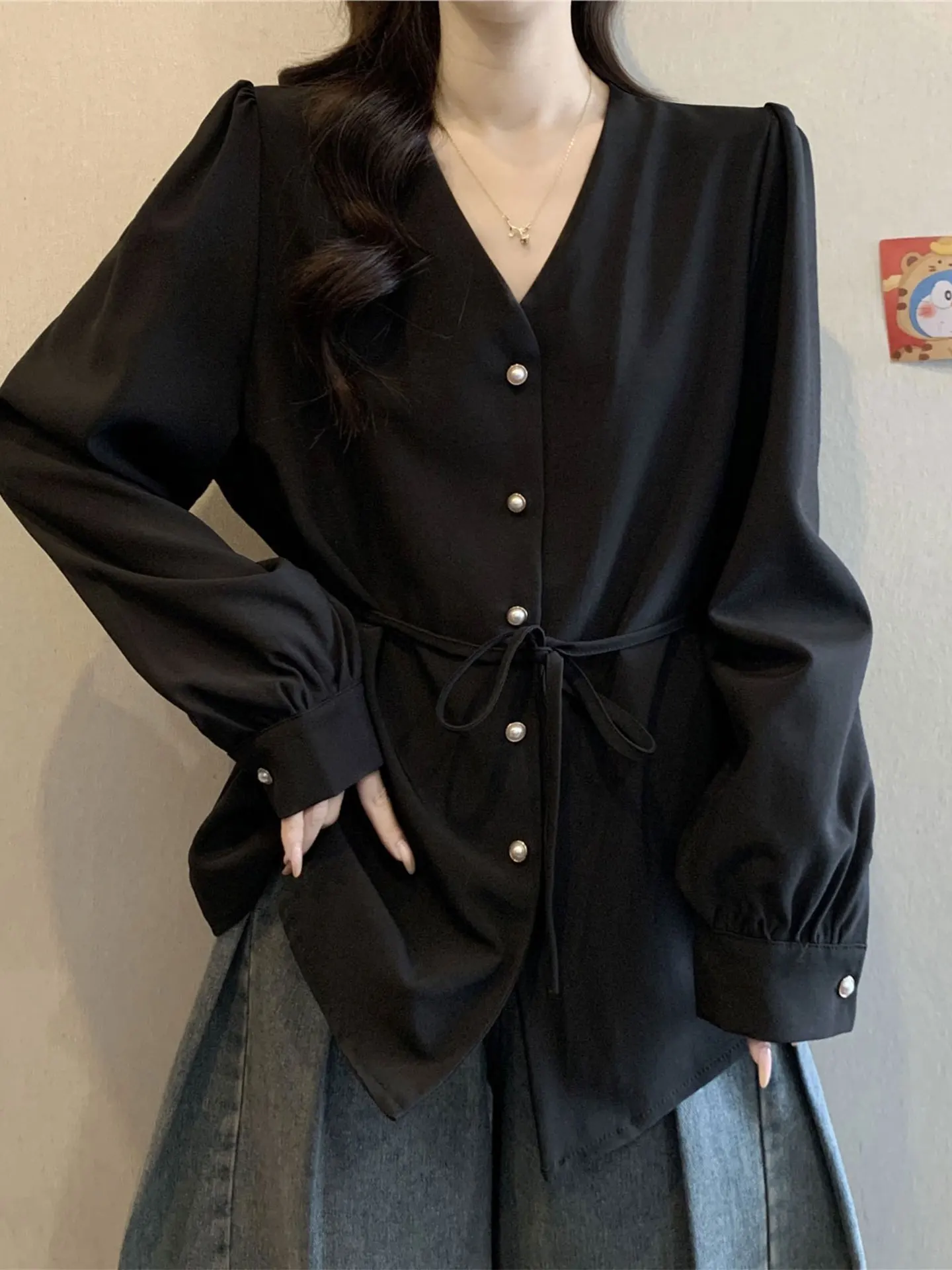 

Ele Slim Fit Long Sve V Ne Bla irt for plus Size Women Casual Sle Spring Faion 2026 New Arrival