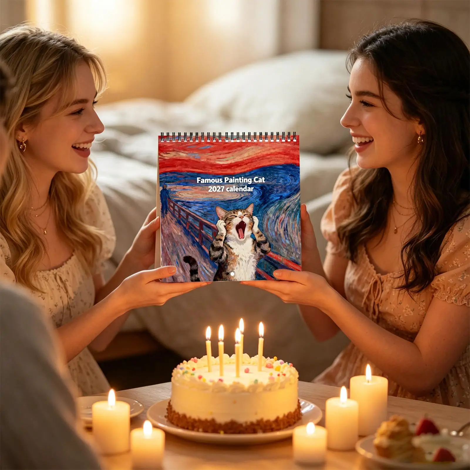 2027 Screaming Cat Calendar Coil Binding World Famous Painting Planning Book New Year Gift for Appointment Office Home