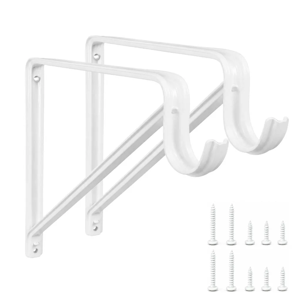 2PCS Metal Triangle Shelf Bracket with Hook L-Shape White Black Wall Mounted Storage Rack Closet Rod Holder Hardware