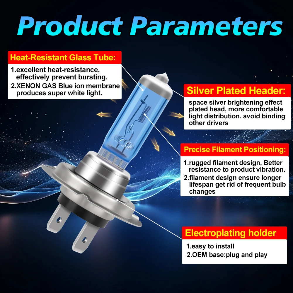 6000k Super Bright H1 H7 H9 H11 H4 Halogen Bulb H13 9012 9007 Car