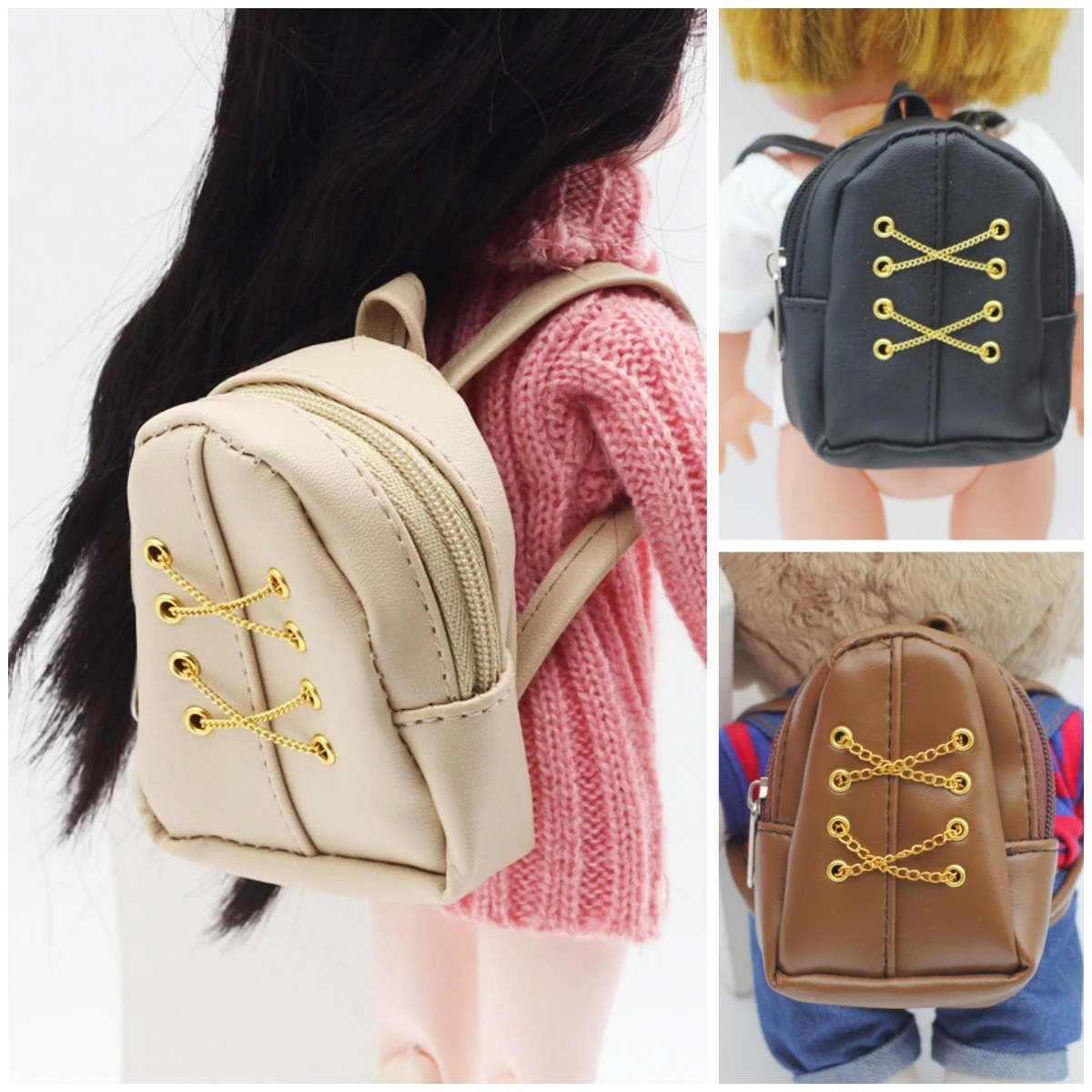 Doll Backpack 30cm Doll Chain Backpack 1/6 BJD Doll Zipper Backpack