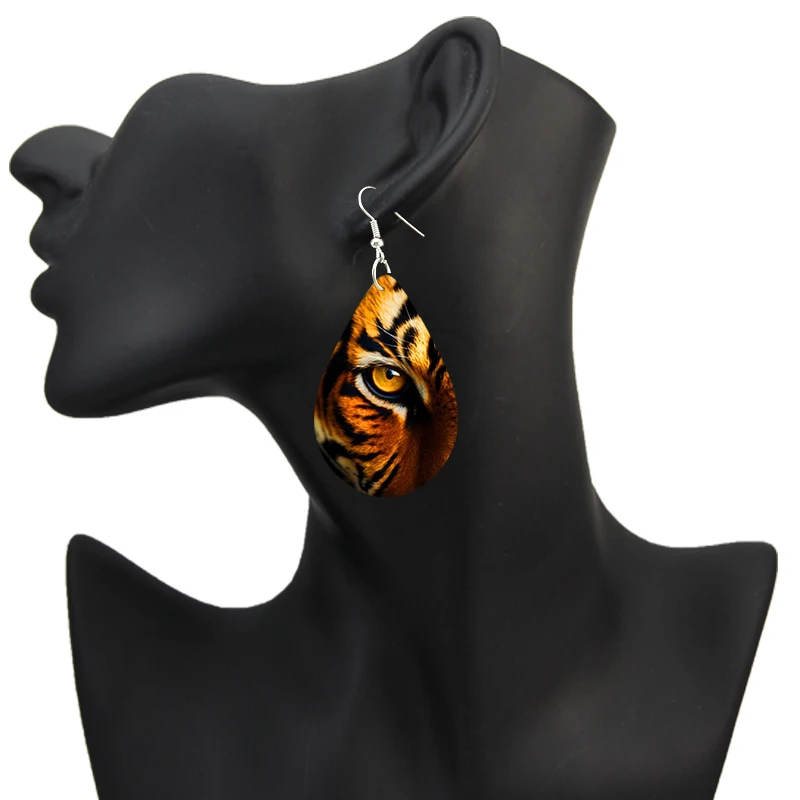 SOMESOOR Tiger Floral Eye Water Droplet Pendant Trendy Leopard Print Teardrop Earrings Jewelry Ideal Choice For Women Girl Gifts