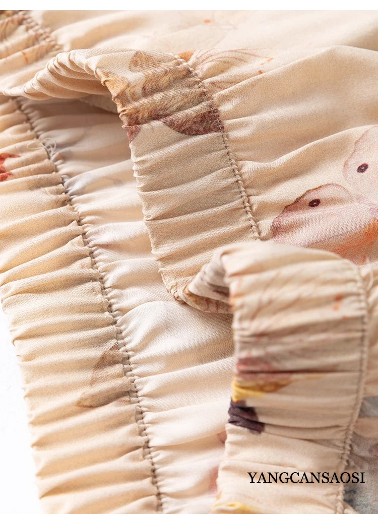 2.7-meter Large Hem 70% Natural Mulberry Silk 30% Cotton A-line Women's Casual Elastic Waist Printed Beach Skirt