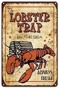 Tin Sign Retro Lobster Fun Drawing Poster Restaurant Kitchen Family Bar Man Cave Vintage Metal Sign Wall Decoration 8x12 In sign