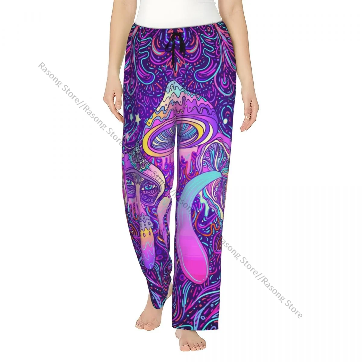 

Cozy Flannel Pajama Pants for Women Colorful Magic Mushrooms Sleep Bottoms Home Loungewear