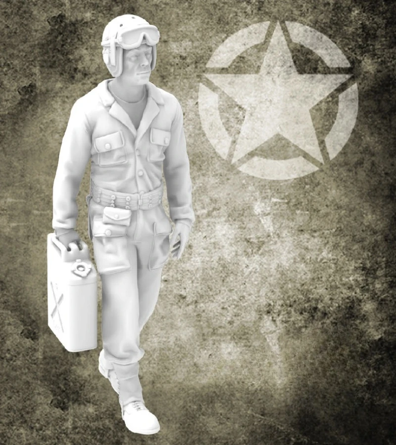 

1/35 Scale Die-Cast Resin Figure Model Kit WWII US Tank Crew Soldier Carrying An Oil Drum Unassembled and Unpainted