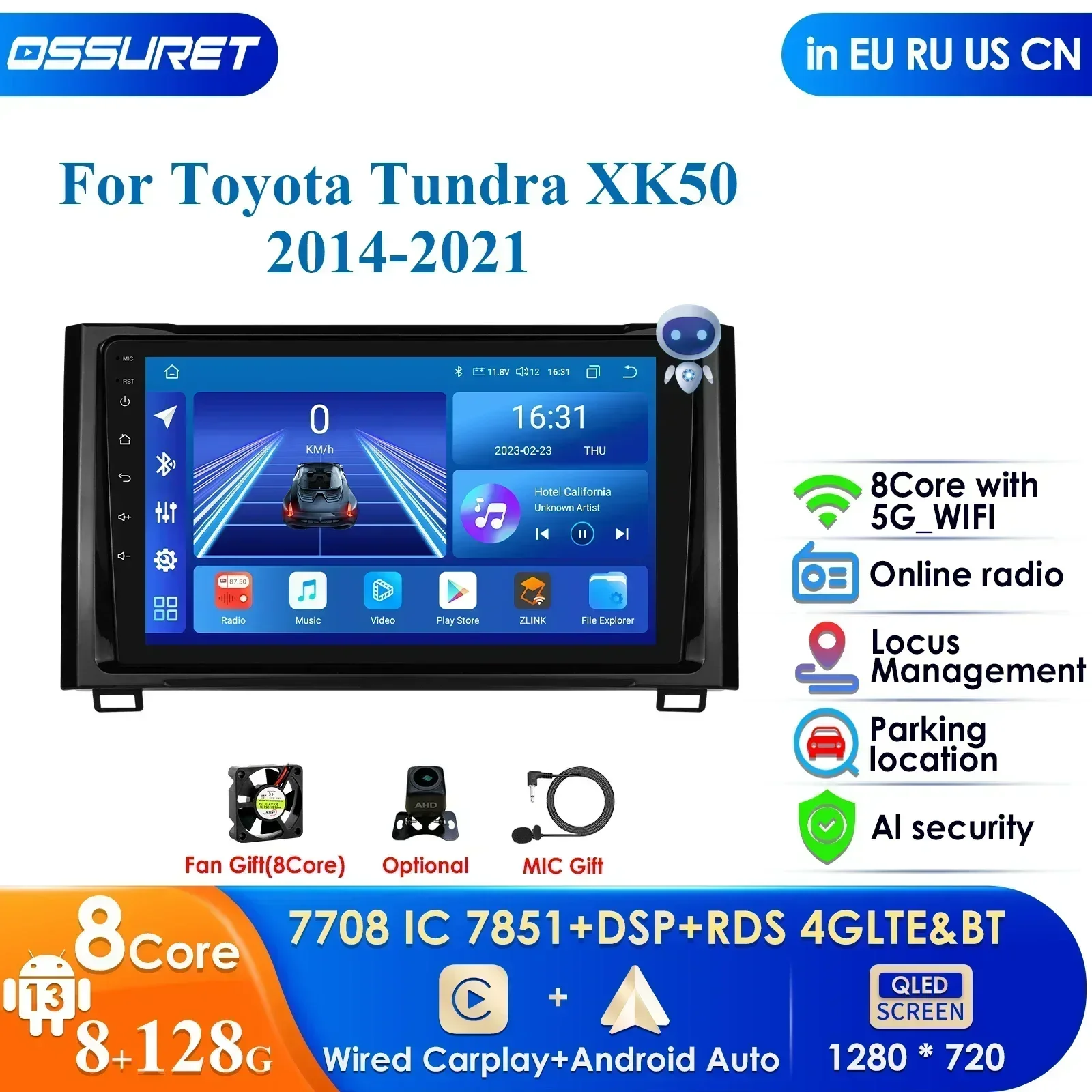 

9'' 10.33'' 2din Android12 Car Radio Stereo DSP CarPlay GPS for Toyota Tundra 2014-2021 Support Factory Amplifer Factory Camera