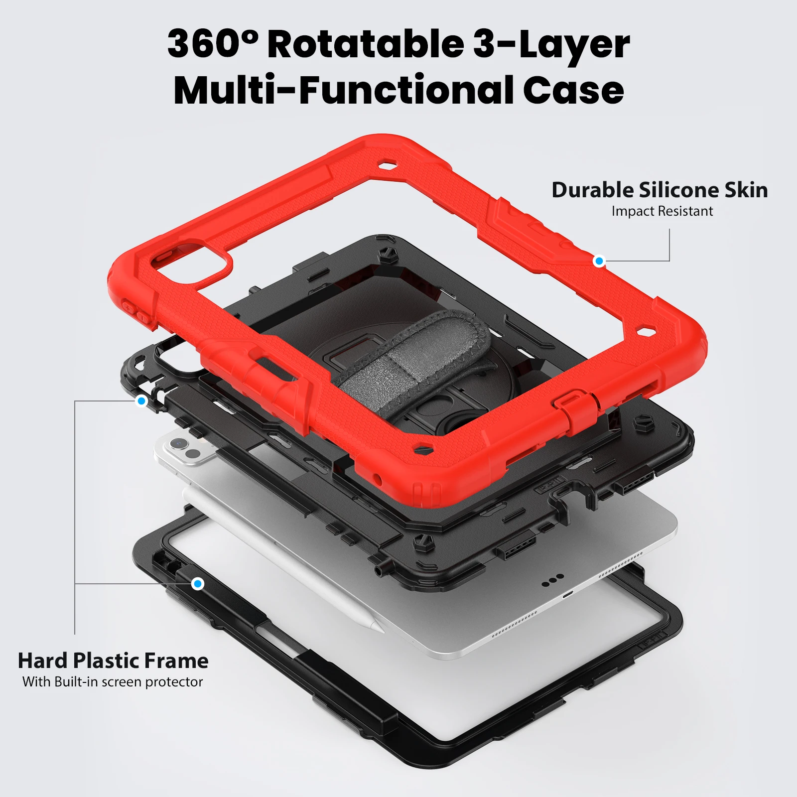 Hybrid Case Universal For iPad Pro 11 2025 M5 2024 M4 A3357 A3358 A3359 A2836 A2837 A3006 With Screen Protector Rotating Cover