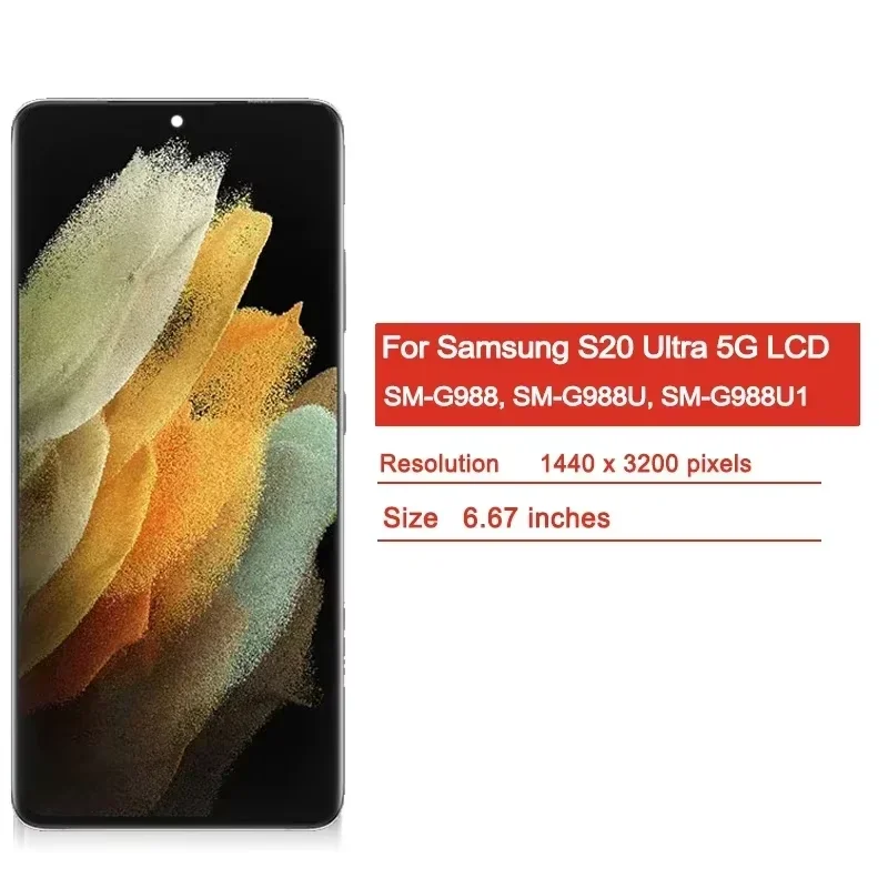 Tested S20 Ultra Screen Assembly for Samsung S20 Ultra 5G Lcd Display Digital Touch Screen G988 G988B/DS G988U LCD with Frame