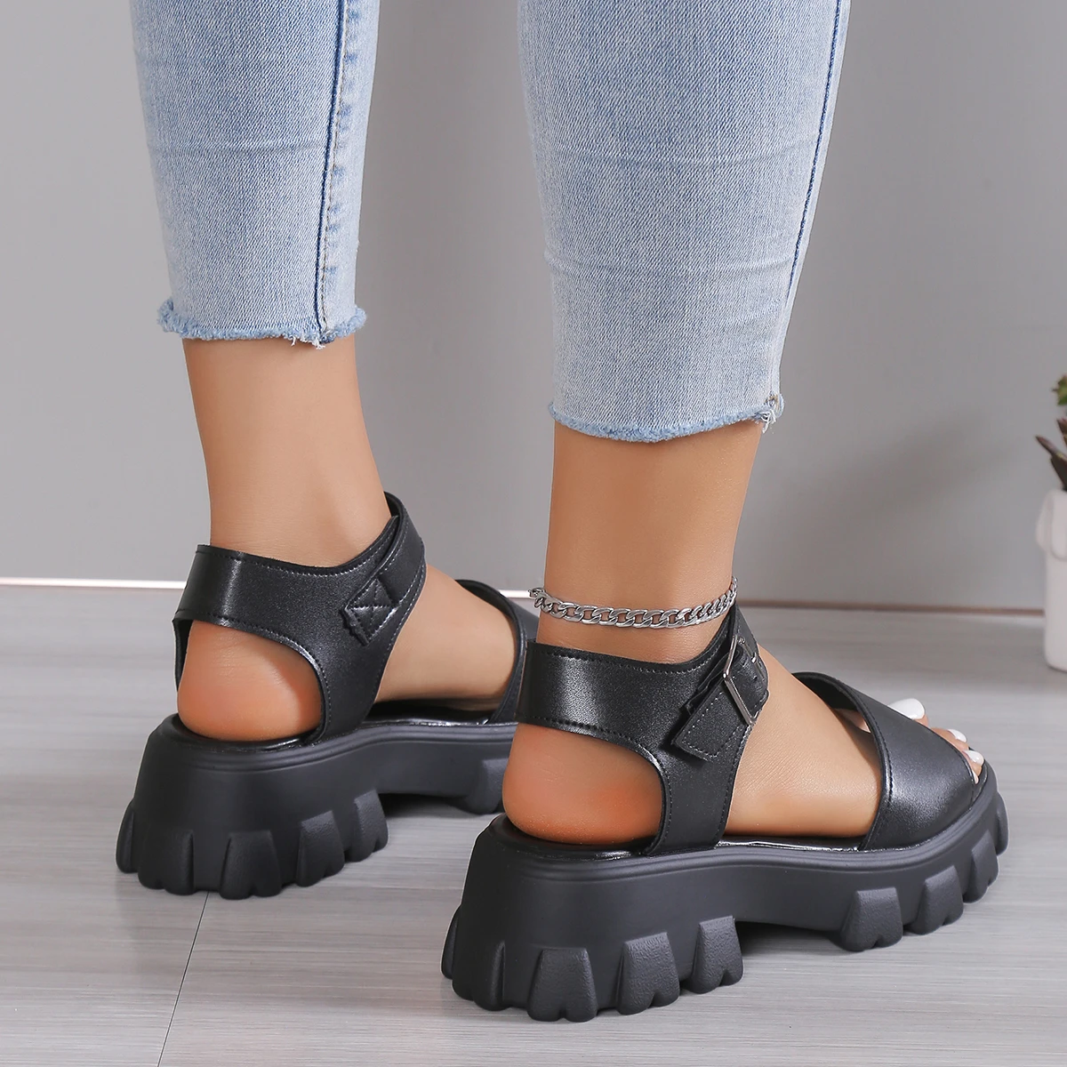 Women\'s Sandals Platform One Word Ankle Buckle Strap Sandal Female Summer Ladies Non-Slip Casual Open Toe Shoes 2023 New Fashion