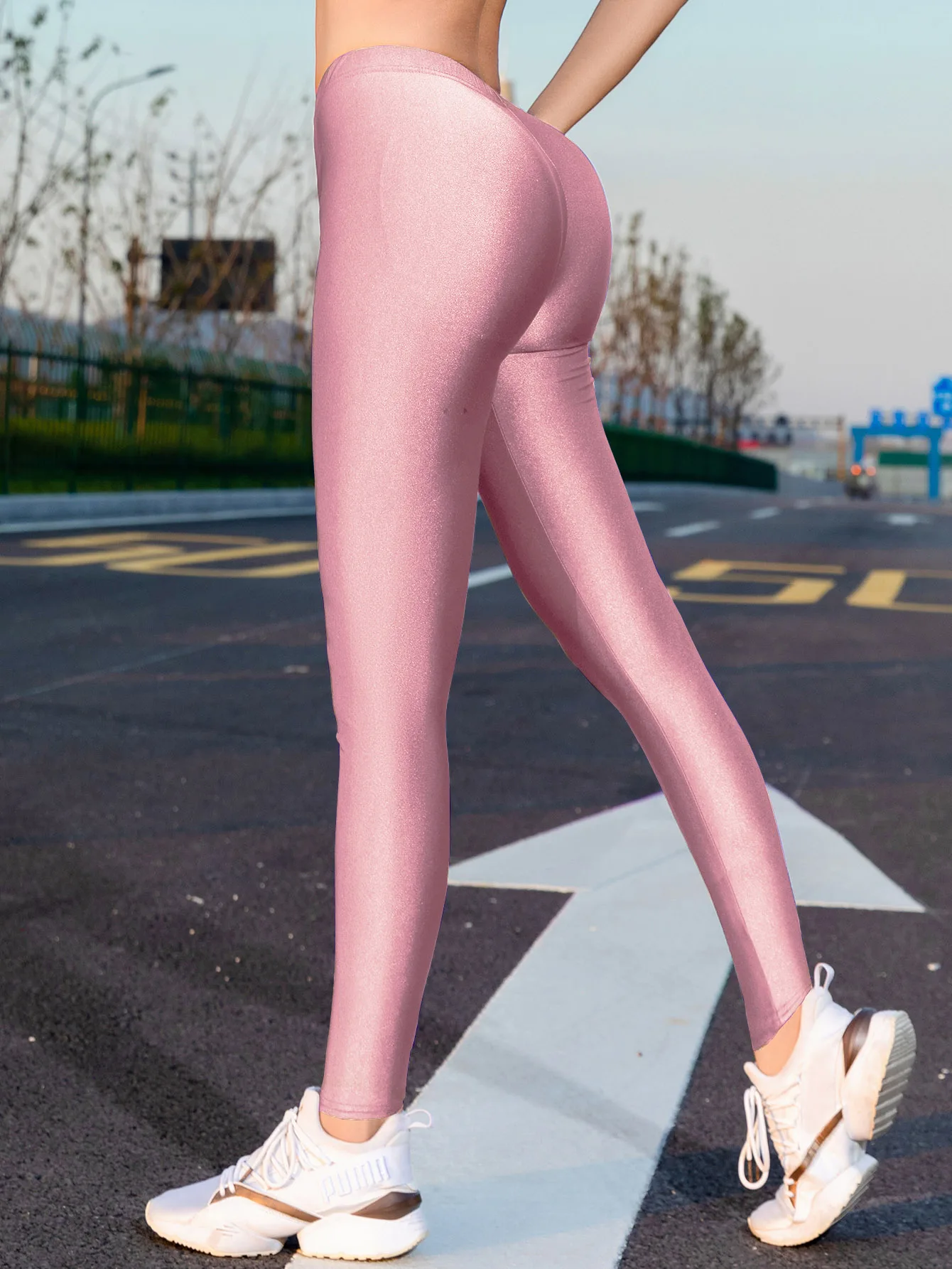 Spring And Summer New Color Elastic Waisted Polyester Glossy Cropped Pants With High Elasticity Slim Fit Solid Color Leggings
