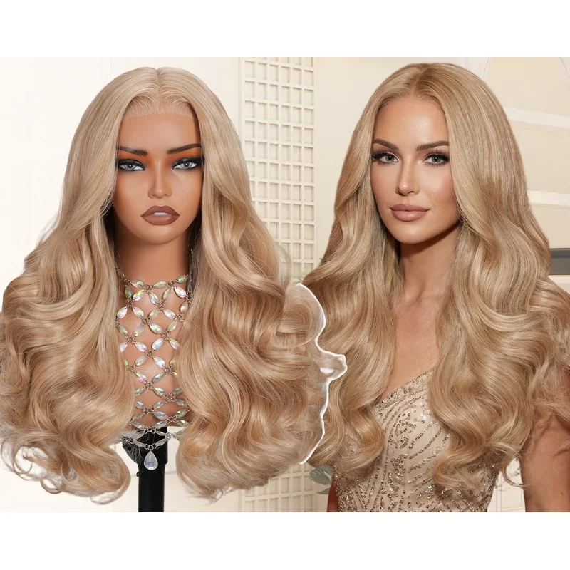 Lace front wig HUMAN HAIR mixed blonde body wave