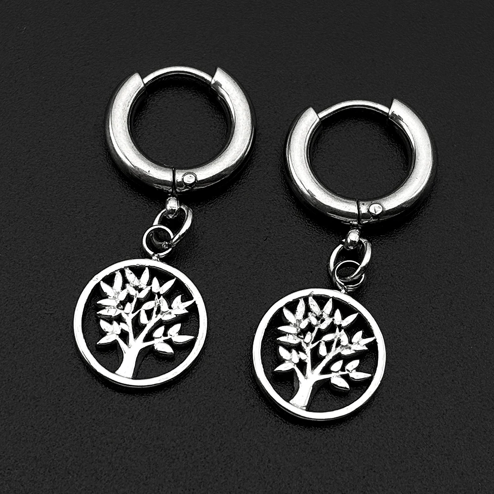 Tree Of Life Drop Earring For Women Men Stainless Steel Gold Color Spiritual Nature Inspired Hoop Ear Ring Jewelry Accessory