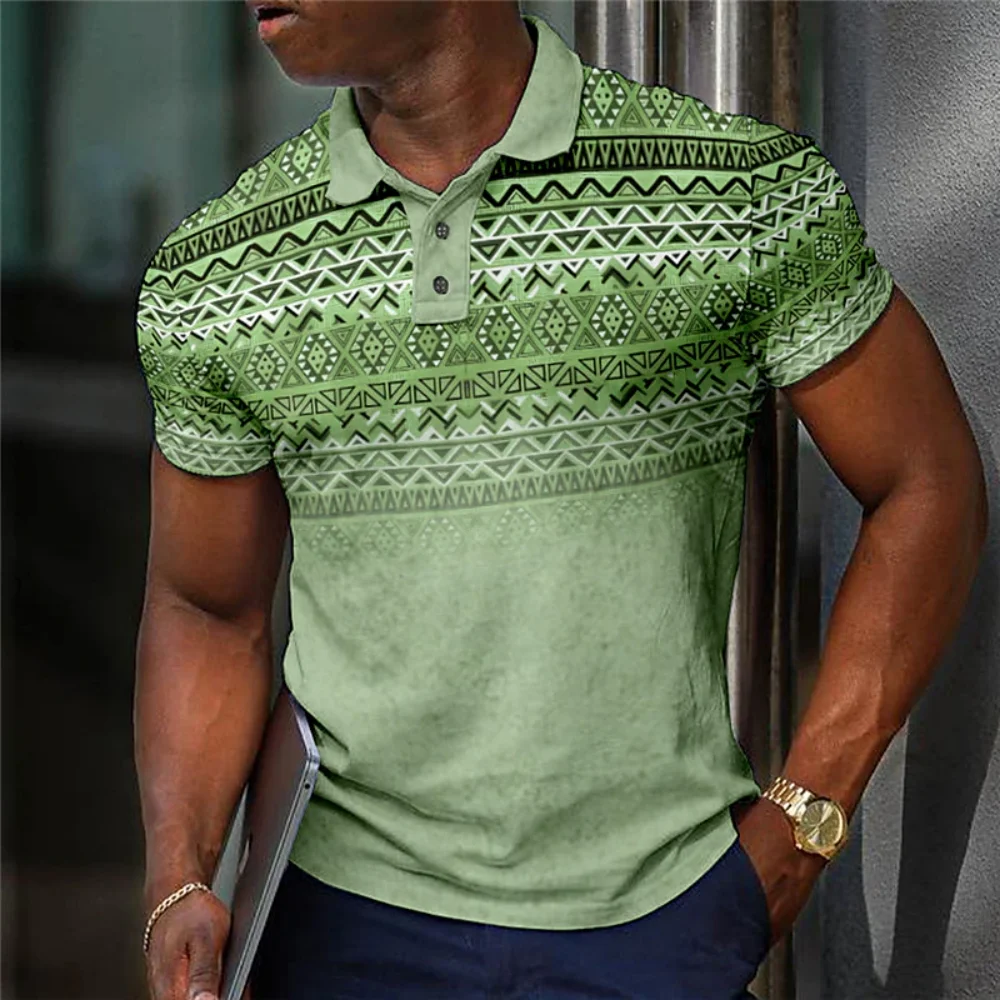 Men\'s Lapel Polo Shirt Graphic Prints Geometry TurndownOutdoor Street Short Sleeves Print Cloth Apparel Sports Fashio Streetwear