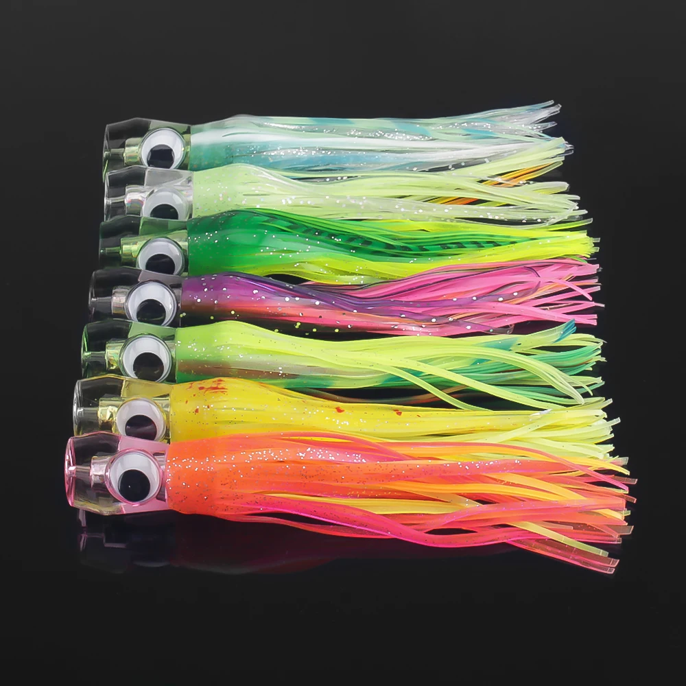 DNDYUJU 1PCS Sea Fishing Lure 55g/17CM Boat Fishing Troll Bait Acrylic Resin Octopus Bionic Squid Fishing Bait Feather Skirt