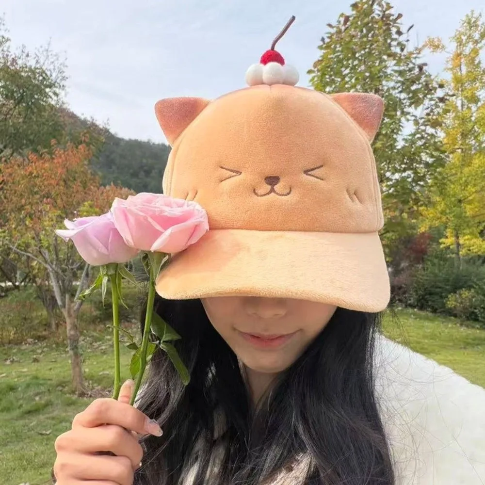 

Versatile Cute Cherry Baseball Cap Comfortable Warm Sweet Bear Sun Protection Cap Adjustable Cartoon Cat Duckbill Cap Daily