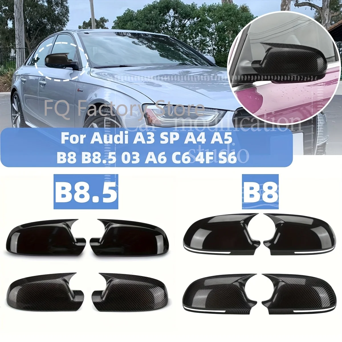 Pair Side Wing Mirror Cover Add On Rear View Mirror Cap Cover For Audi A3 8P A4 A5 B8 B8.5 Q3 A6 C6 4F S6
