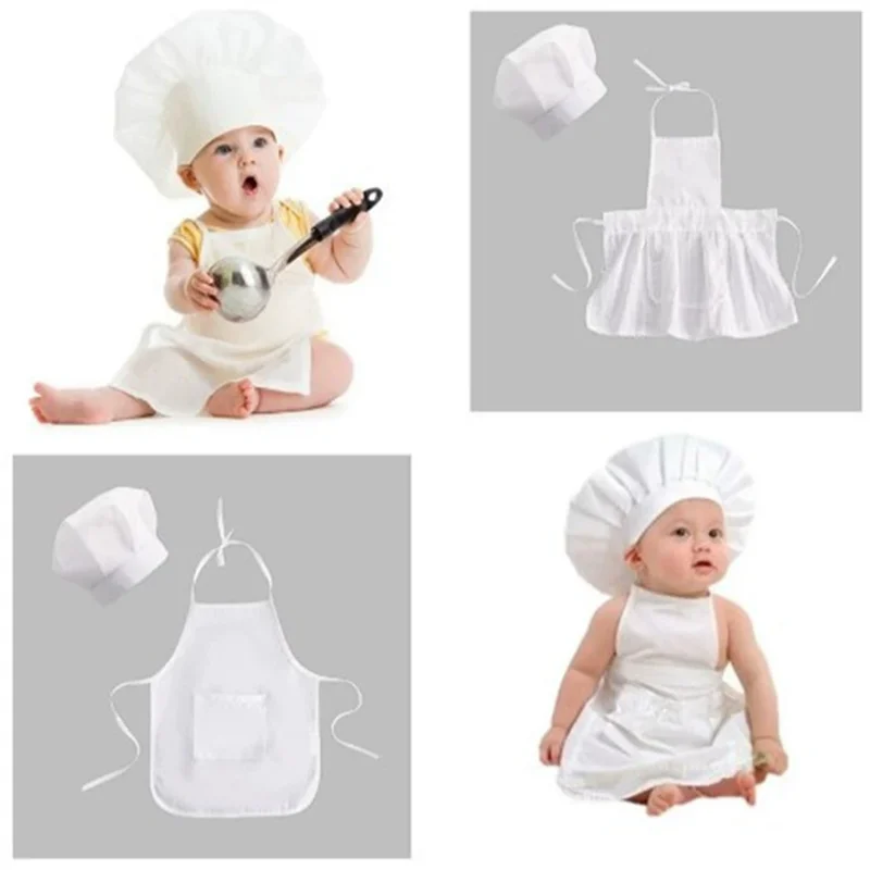 0-6M Newborn Baby Photography Costume Cute Infant Bebe Little Chef Apron + Hat 2 pcs Set Photo Props for Baby Boy Girl view 3