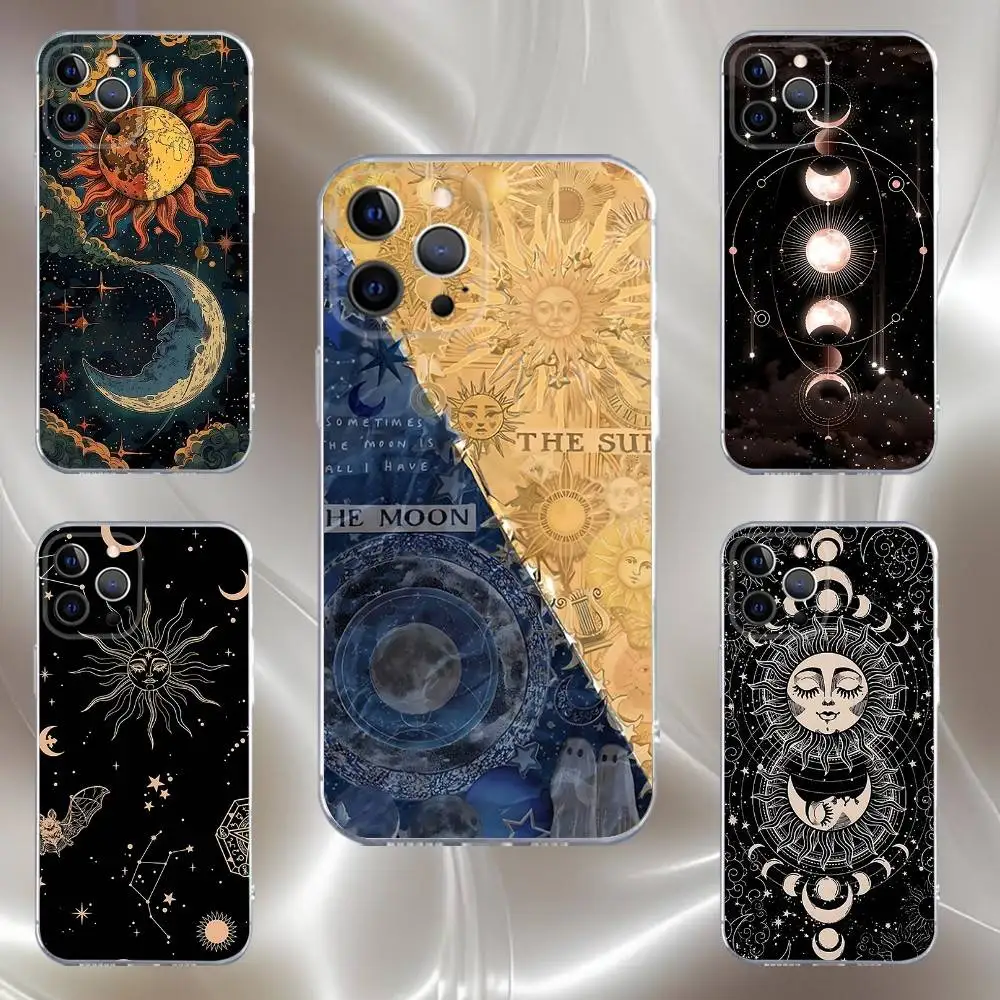 

Suns Moons Clouds Astrological Phone Case For iPhone 16,15,14,13,12,11 Pro,Max,Plus,X,XS,XR,SE,Mini Transparent Silicone Soft