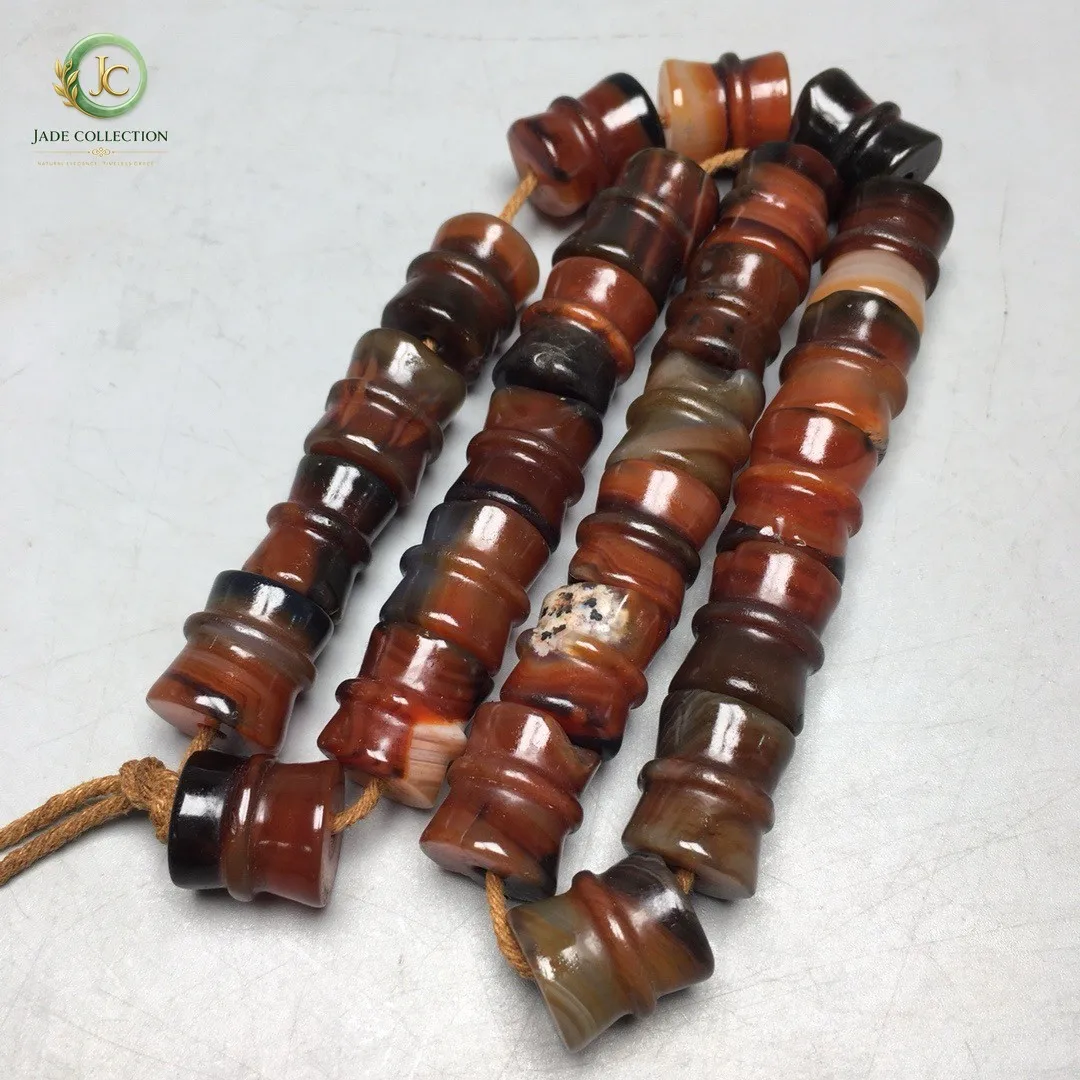 Tibetan Natural Red Old Agate Dzi Silkworm Lines Beads Bracelet S0610