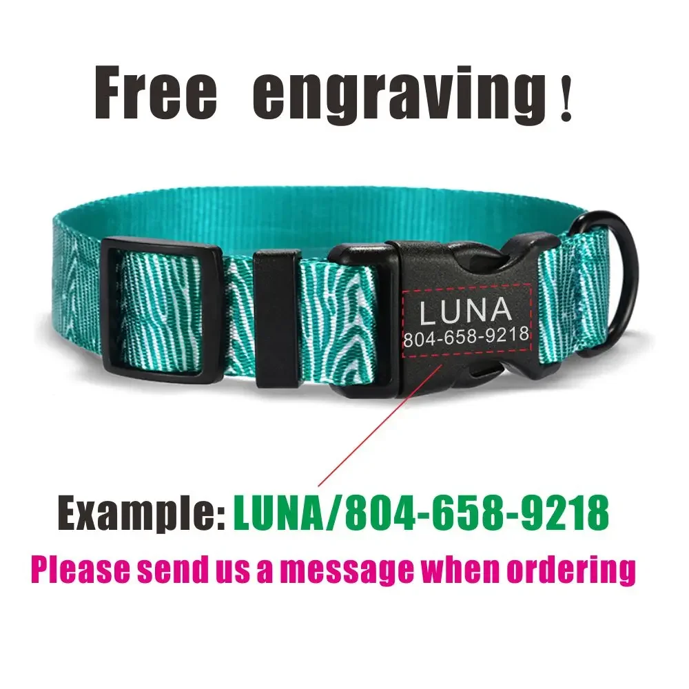 Personalized Pet Collar Customized Nameplate ID Adjustable Green Zebra Soft Fiber Cat Dog Collars Lead Leash