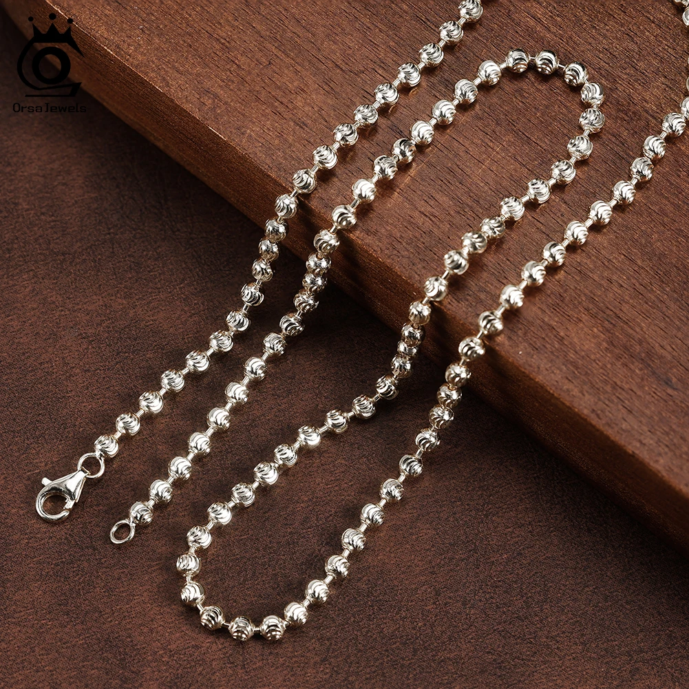 ORSA JEWELS Italian 925 Sterling Silver 3.0mm Moon Cut Bead Chain Personalize Necklace for Women Link Chains Necklace SC91
