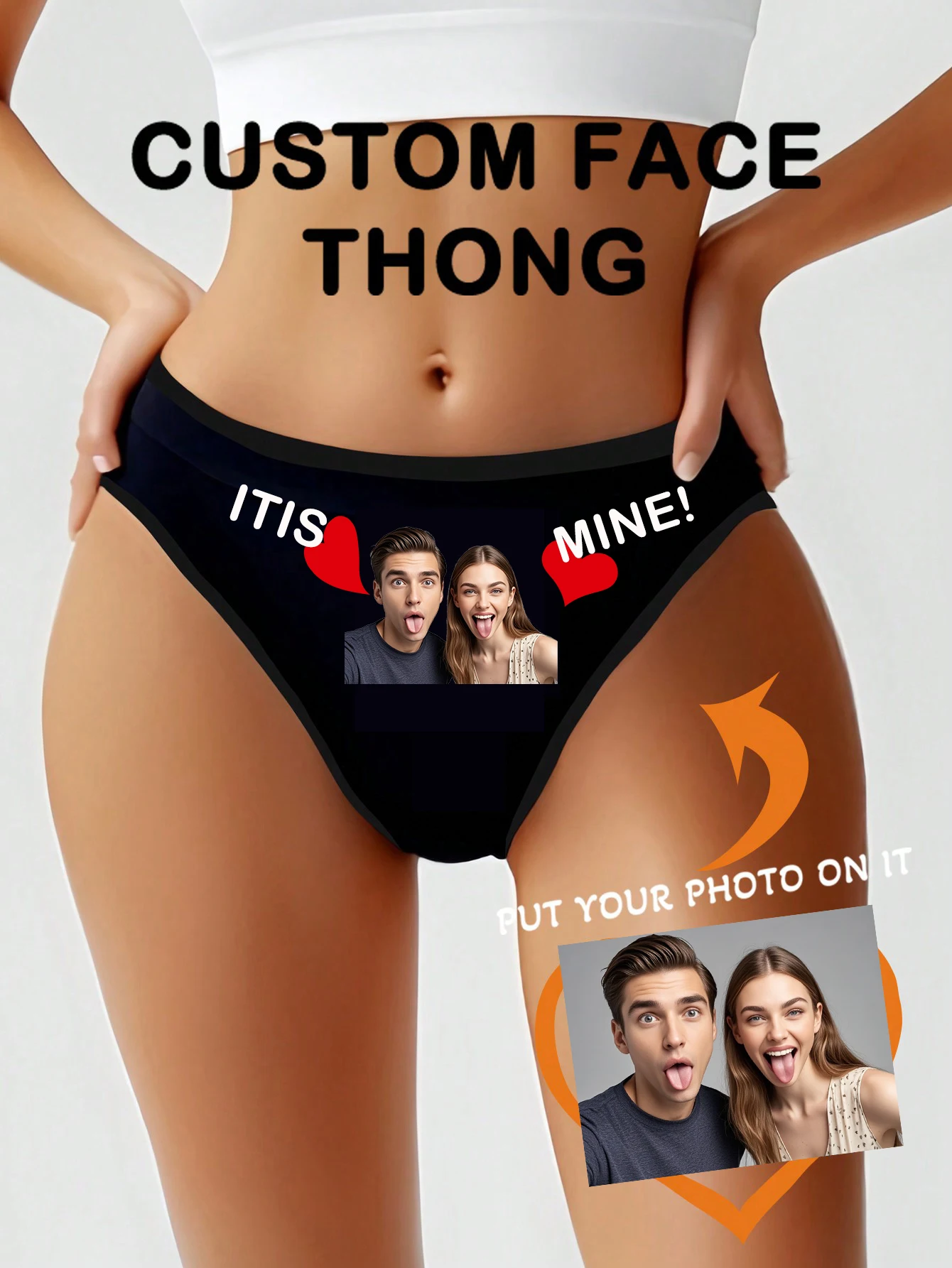 Customizable Sexy Low-Waist Briefs with Couple's Avatars And Love Letter Print for Men Women Perfect for Valentine's Day Christm