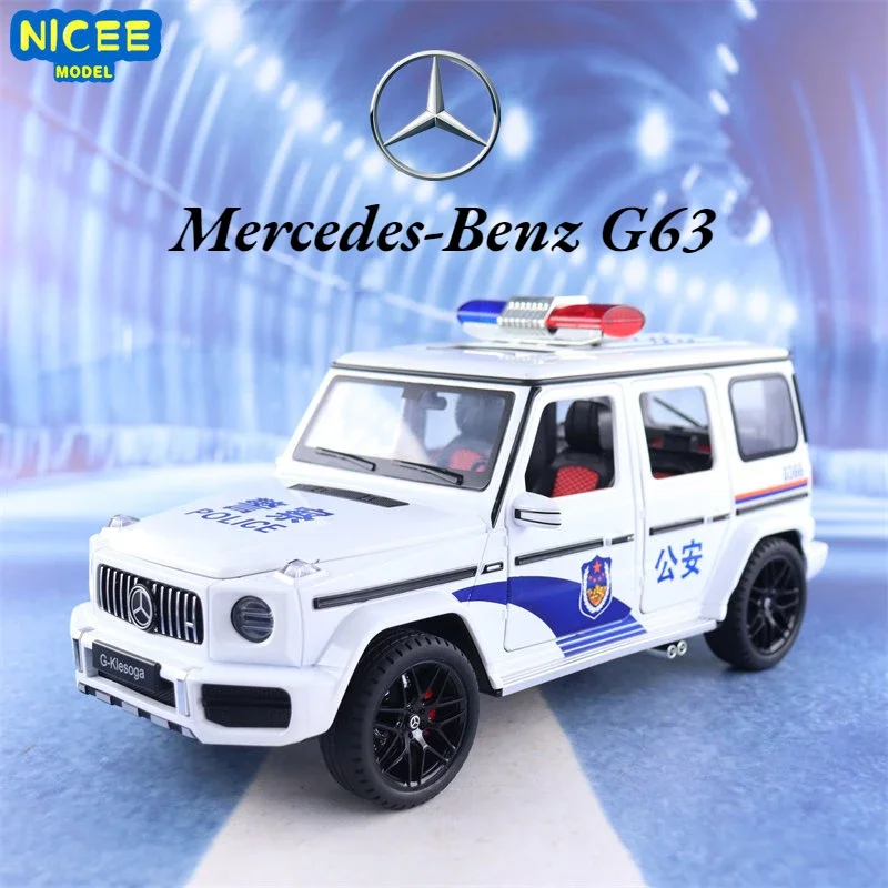 1:18 Mercedes Benz G63 police car Simulation Diecast Metal Alloy Model car Sound Light Pull Back Collection Kids Toy Gifts X30