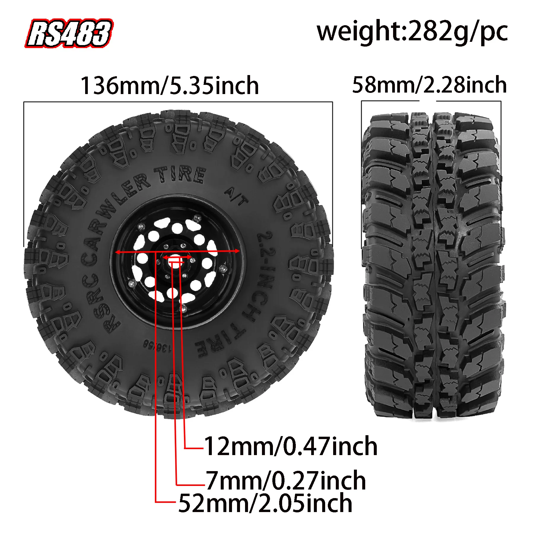 RED SPIDER 2.2 inch Metal Beadlock Wheel Rim Tire Set for 1/10 RC Crawler Car Axial SCX10 Wraith RR10 Capra Traxxas TRX4 YK4082