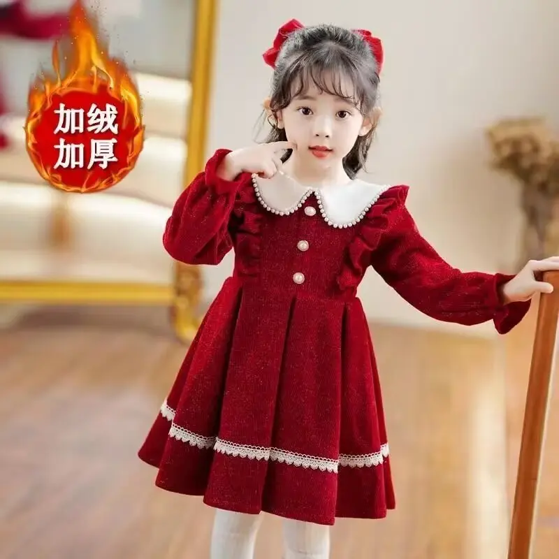 Winter Dress For Kids 1-6 Years old Birthday Long Sleeve Princess Formal Dresses For Baby Girl 3 4 5 6 7 8 Year