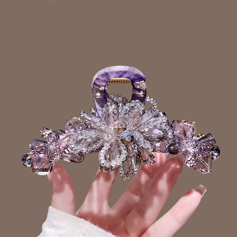 

Super Fairy Purple Crystal Flower Hair Clip Headband Back of Head Full Disc Hair Shark Clip Exquisite Headpiece Women Hair Claws