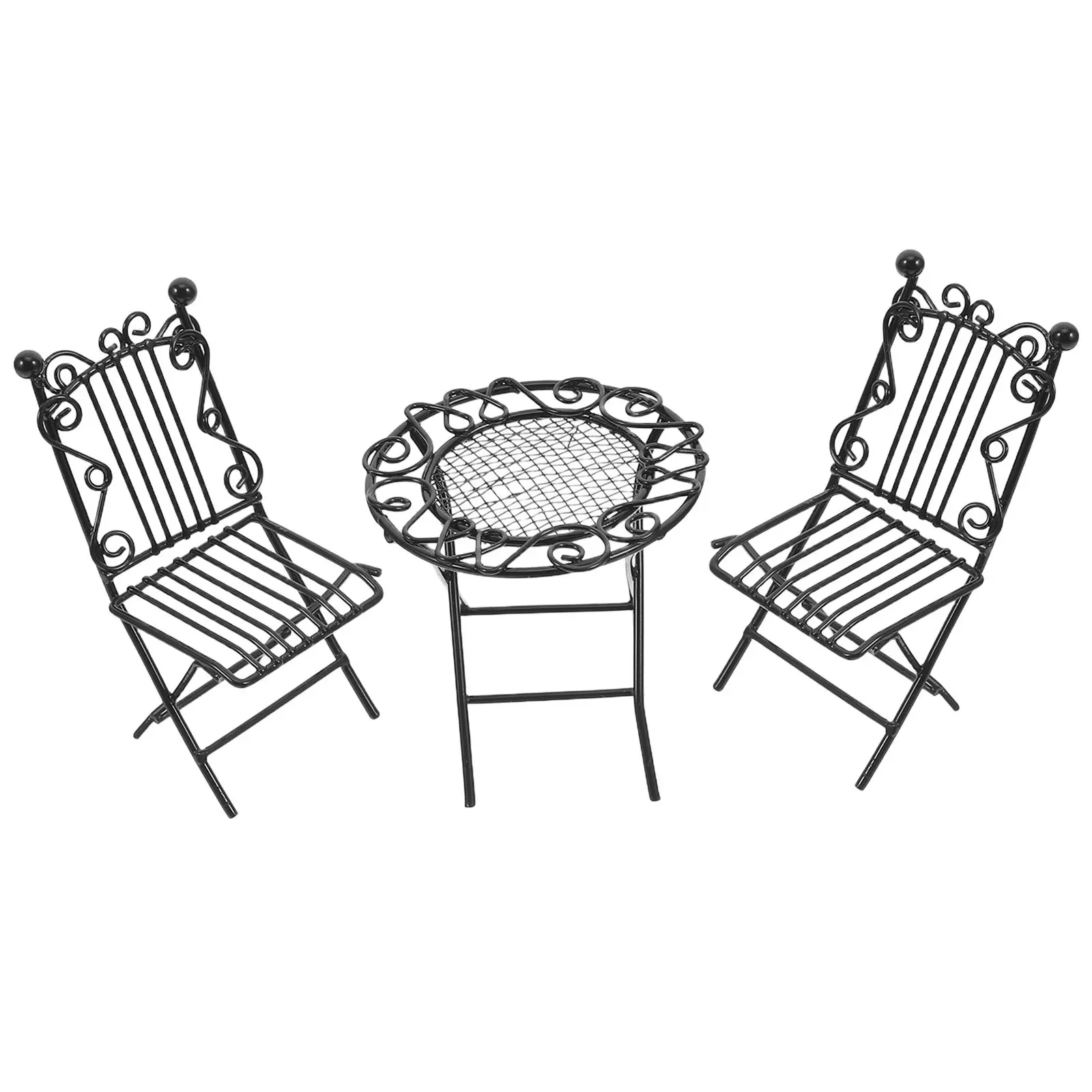 1Set 1:12 Scale Miniature Iron Table and Chairs Set Dollhouse Living Room Furniture Home Decor Mini Display Study Bedroom