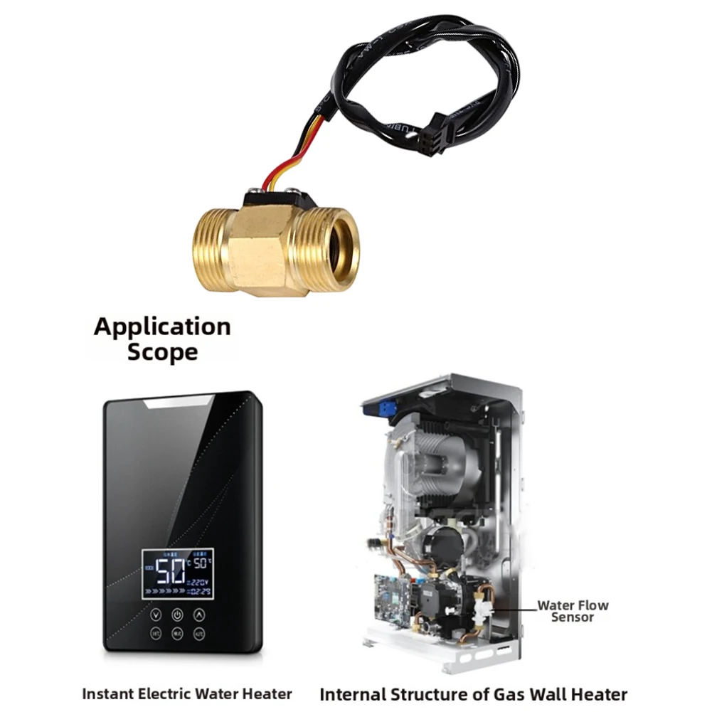 For Water Heaters Hall Effect Switch Water Flow Sensor DN15mm G1 2 Red-black-yellow Wiring Hall Effect Sensing