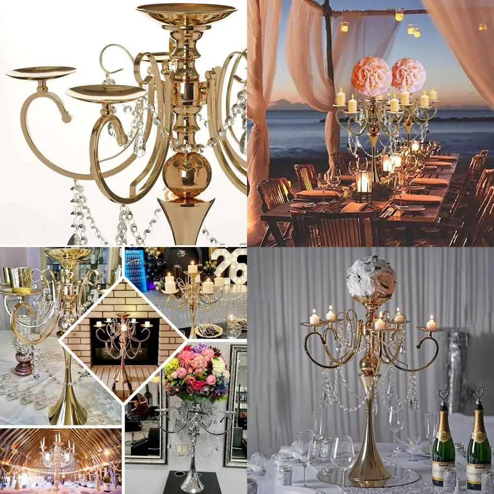 

27 Gold 5-Arm Clabra Votive Candle Holder with Crystal Drops