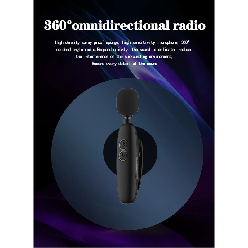 Microfone de lapela sem fio, interface tipo C, YouTube, Facebook, Live Stream, Vlogger, 2,4 GHz