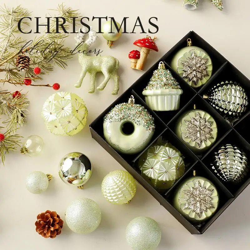 Emerald Green Christmas Ornaments 9 Pieces Christmas Ornaments Set Christmas Tree Decorations Green Christmas Decorations