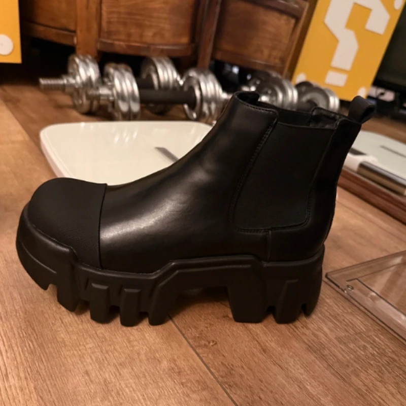 Height-increasing Men's Ankle Boots Fashion Slip on Chelsea Boots for Men Thick Soled Platform High Top Casual Shoes