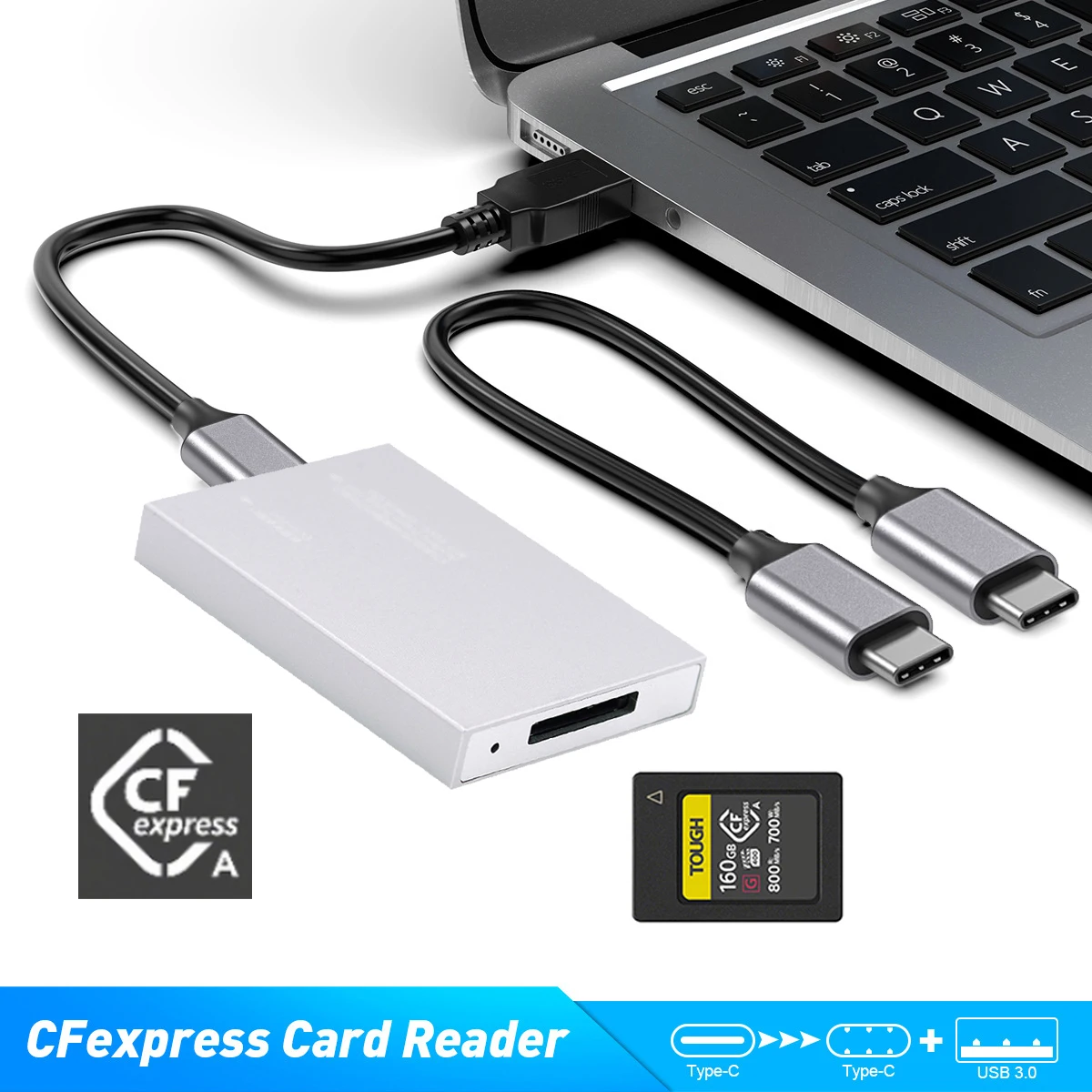 Chenyang CFE Type-A CFE Type-B CF Express Extension Card Reader with USB 3.0 ＆ USB C Data Cable