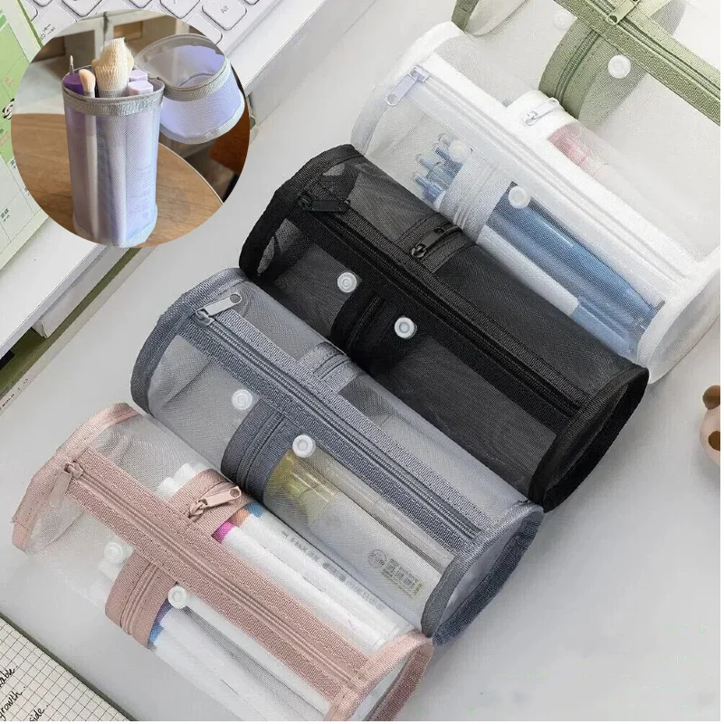 Mesh Dual-use Makeup Brush Storage Bag Portable Large Capacity Brush Case Bucket Holder Travel Stand-up Pouch Beauty Organizer