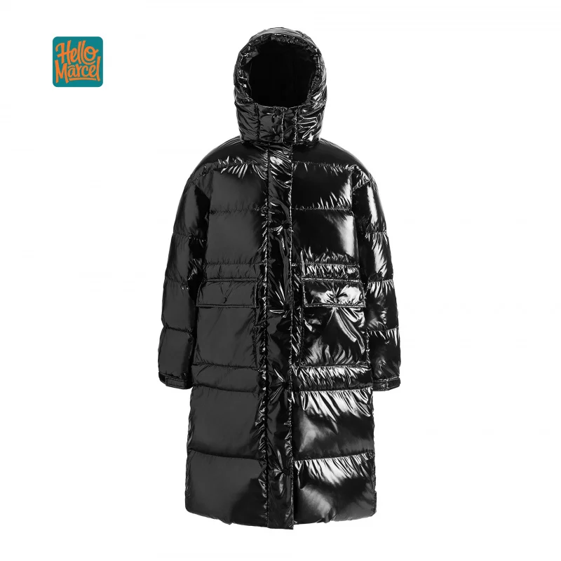 

HELLOMARCEL Top Quality EU US Size Luxury Outdoor Wear Winter Long Over-the-Knee Glossy Unisex Puffer Down Jacket Coat