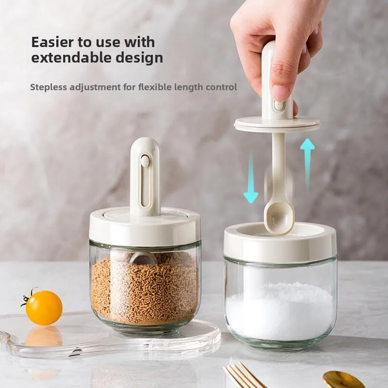 

Glass Seasoning Jar Kitchen Spoon Cover Inteated Storage Box Seasoning Container Cam Outdoor Cooking ential