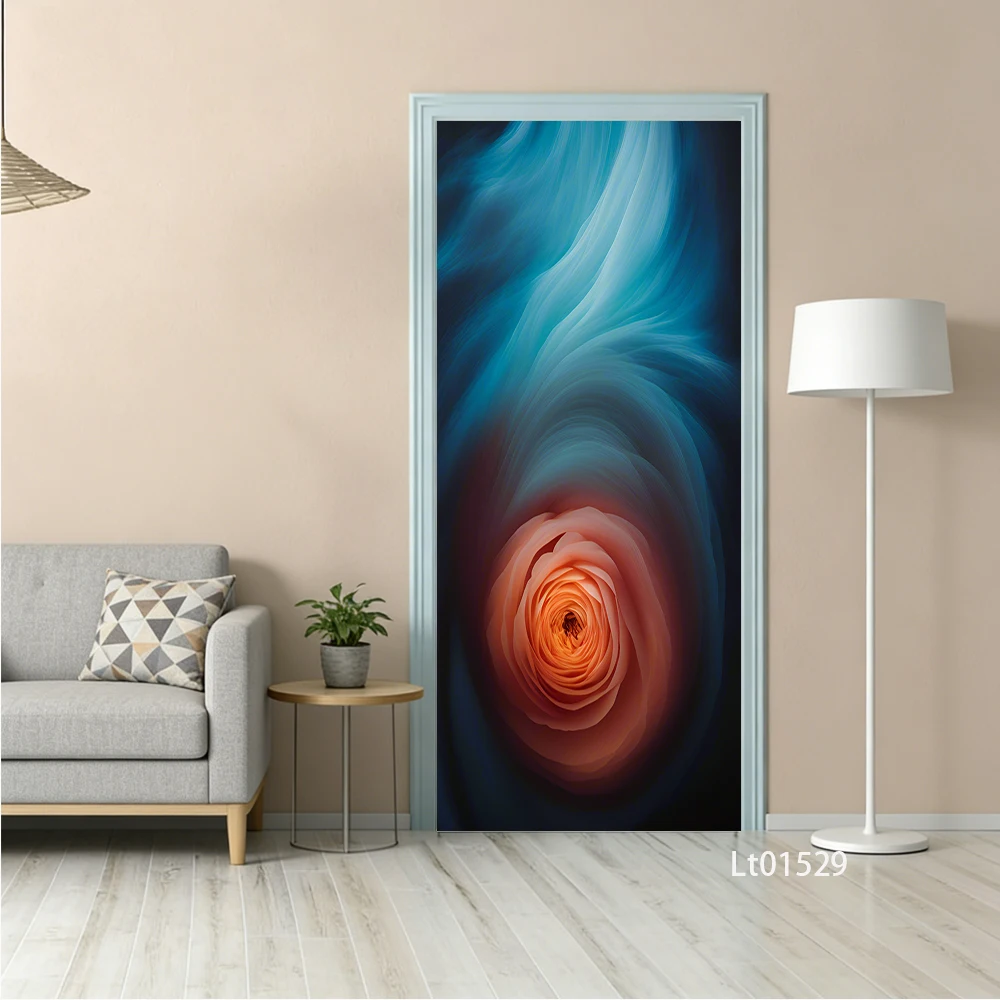 Vibrant Fluid Art Door Sticker, Removable Peel and Stick Self Adhesive Wallpaper, Gradient Abstract Mural for Home Decor