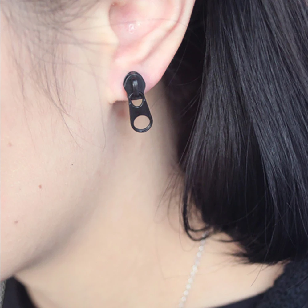 

Punk Black Zipper Drop Earrings for Women Men Unisex Gothic Jewelry Fashion Accessories Funny Cool Statement Stud Earrings