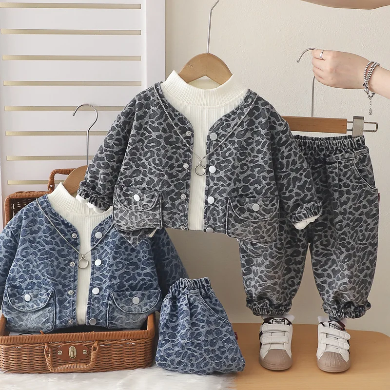 Girls Denim Clothes Sets Spring Autumn Children Coats T-shirts Pants 3pcs Fashion Suit For Baby Tracksuits Kids Outfits Toddler