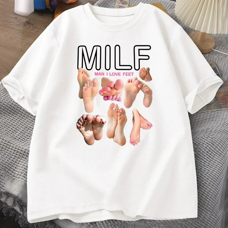 MILF Man I Love Feet Funny Graphic T-Shirt Women Short Sleeve O-Neck T Shirt Streetwear Harajuku Tee Female Clothes image 2