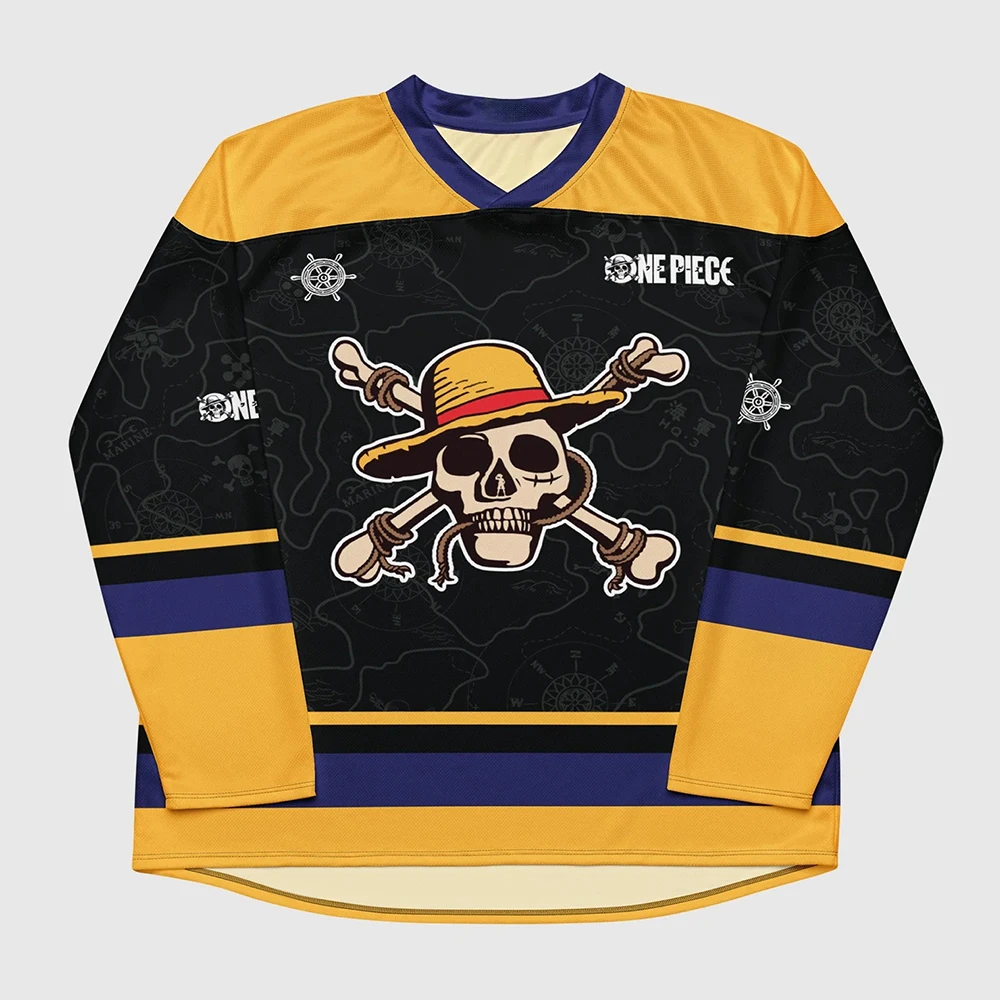 Live-Action Version One Piece Straw Hat Pirates Hockey Jersey Men Long Sleeved Tee Oversized Breathable Quick Drying Sports Top
