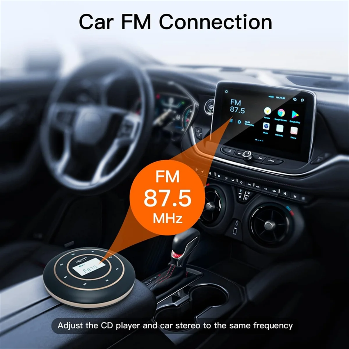 HOTT C105 Portable CD Player Bluetooth FM Transmitter Rechargeable CD Player with Touch Button Backlight Display for Home Car